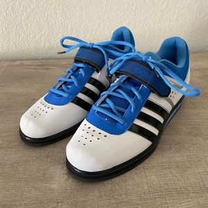 Adidas Mens Powerlift 2.0 Weightlifting White Blue Lace Up Velcro Shoes 7.5